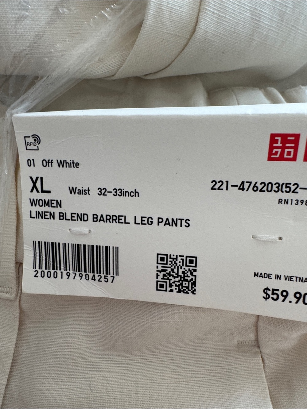 Uniqlo Off White Linen-Blend Barrel Leg Pants XL